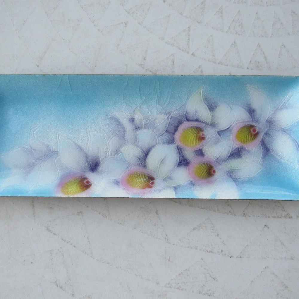 Vintage Floral Copper & Enamel Long Dish